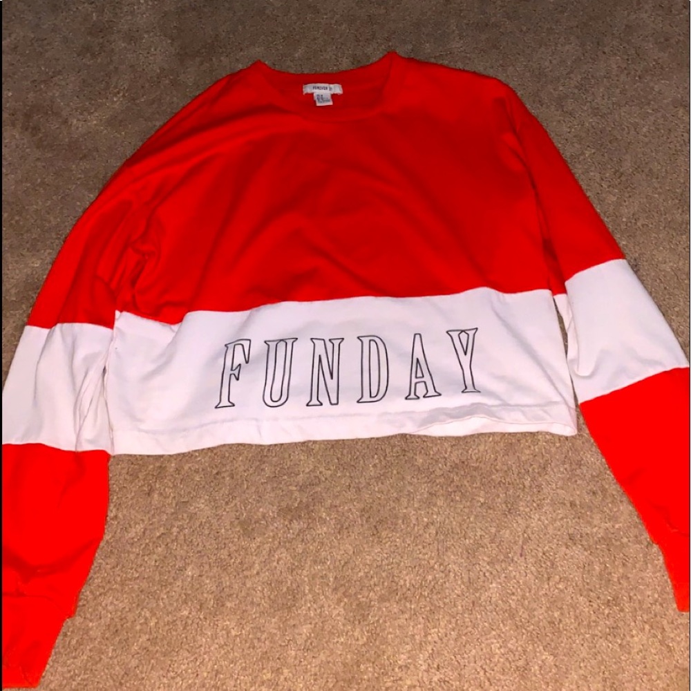 cropped orange and white long sleeve t